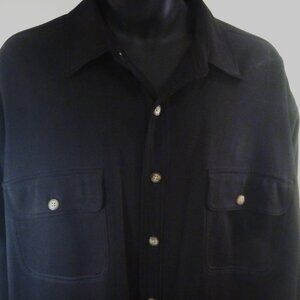 Tommy Bahama Men Silk Shirt Jacket Shacket L XL Black Quilt Lining Pockets Vtg